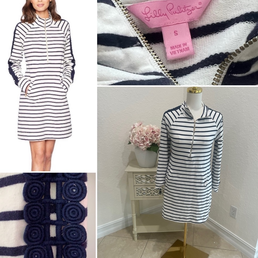 Lilly Pulitzer Striped Long Sleeve Dress in Navy and White